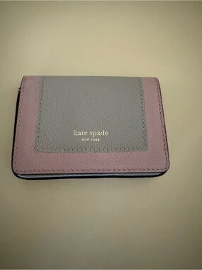 kate spade Pebbled Leather Cardholder in Blush Pink & Gray